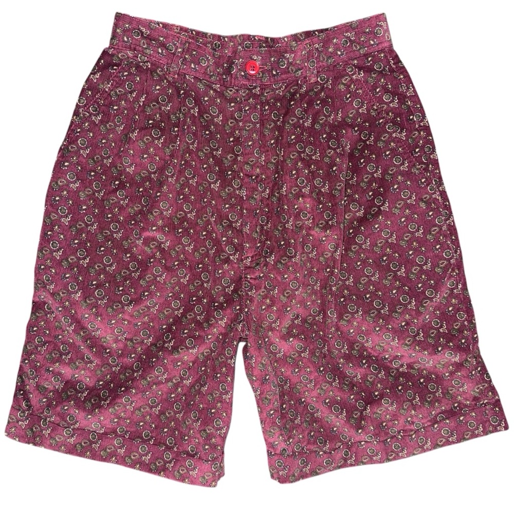 VTG Petite Sophisticate High Waisted Corduroy Shorts Sz 2 Maroon Paisley Pleated